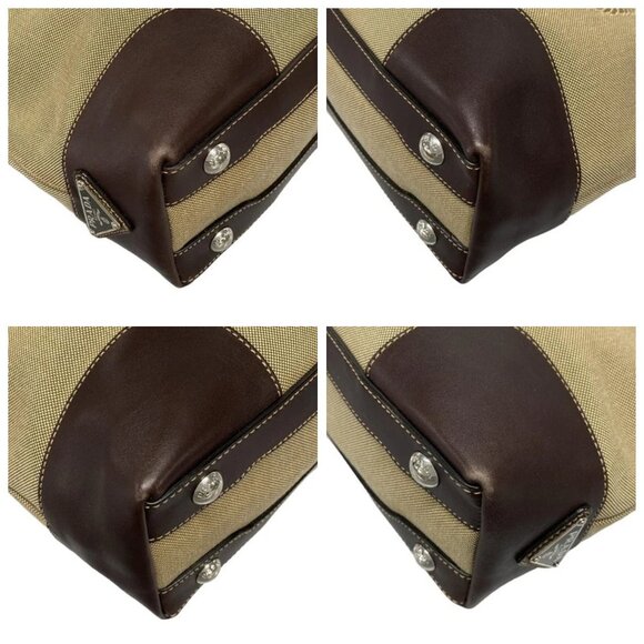 PRADA Logo Jacquard Beige Dark Brown Jacquard Leather Tote Bag 656-042725 - Picture 7 of 14